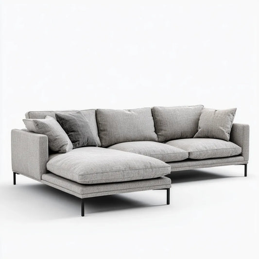 Canapé d’angle gauche 4 places gris en polyester forme L 280 x 160 x 85 cm