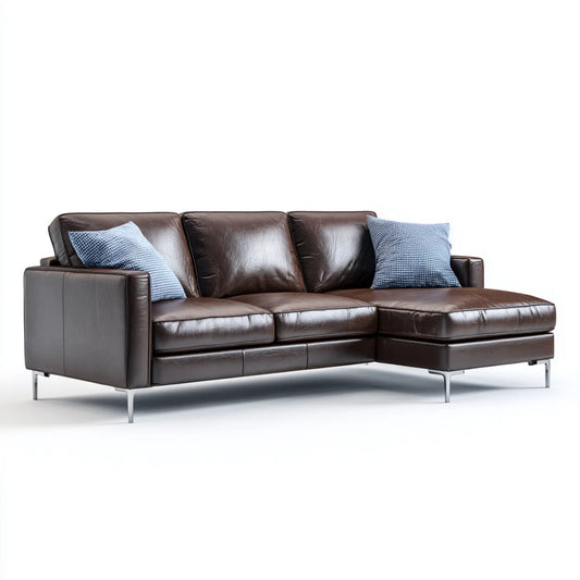 Canapé d’angle 3 places avec méridienne droite brun en cuir PU 260 x 160 x 85 cm