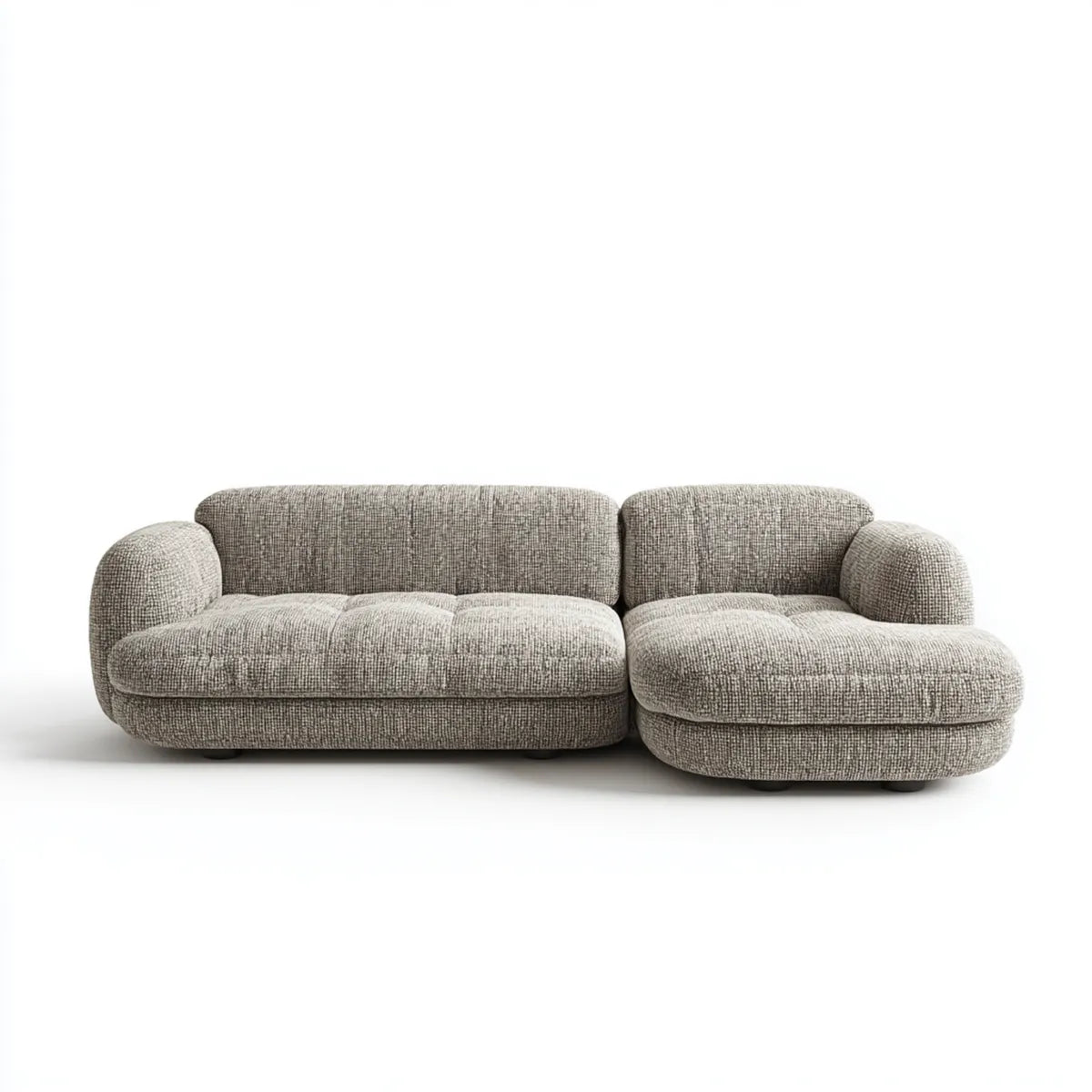Canapé d’angle 3 places gris en polyester bouclé avec méridienne droite 280 x 105 x 75 cm
