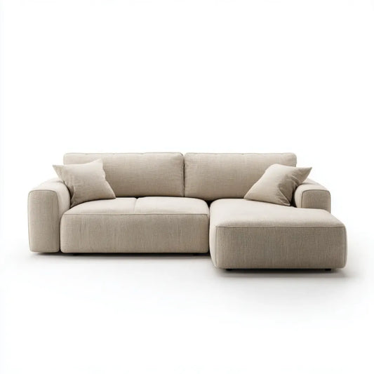 Canapé d’angle 3 places beige en polyester forme L 260 x 160 x 85 cm