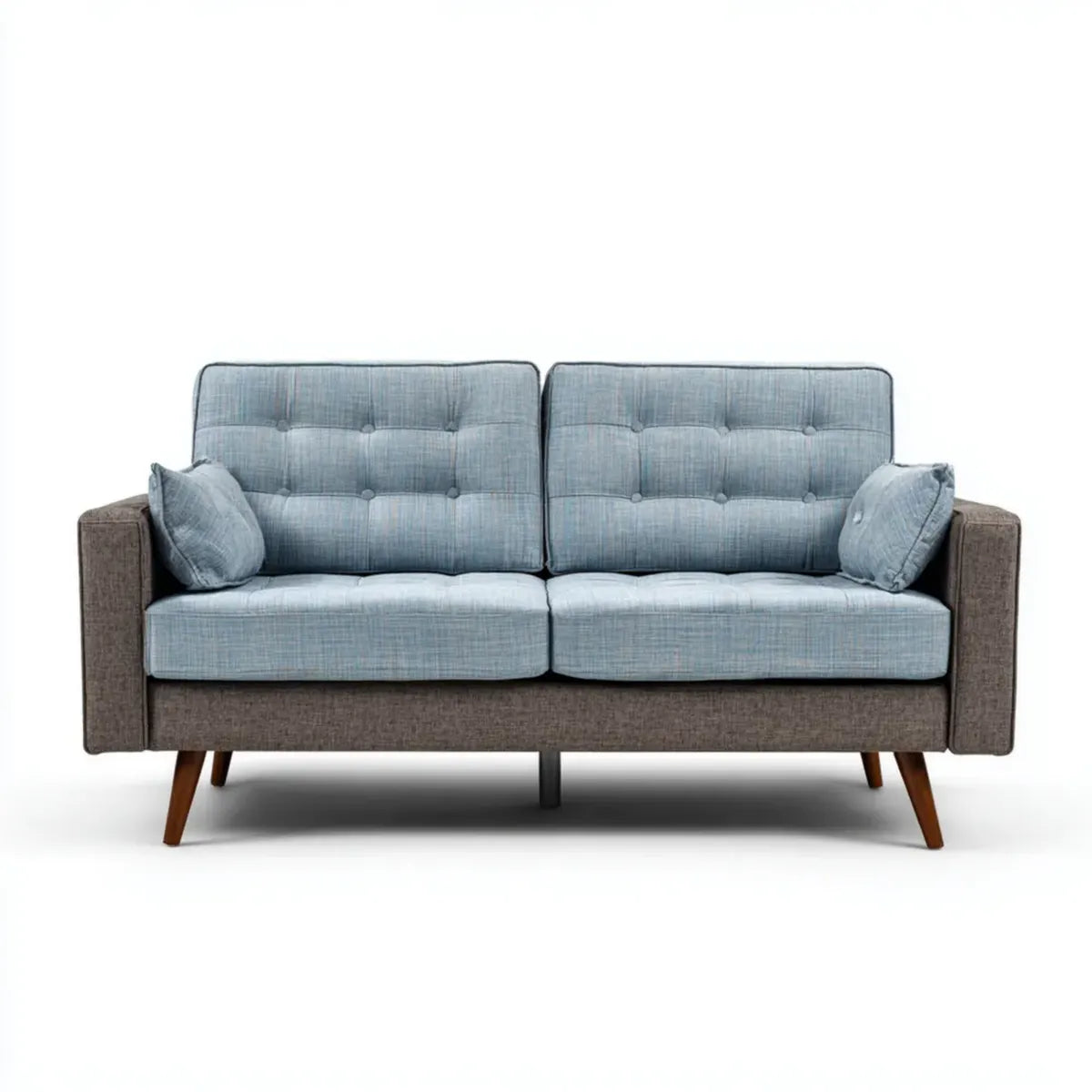 Canapé 2 places gris bleu et gris brun 152 x 80 x 86 cm revêtement polyester forme droite