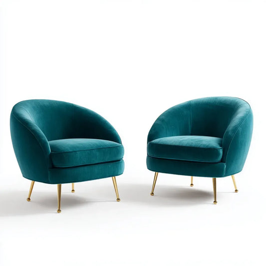 Lot de 2 fauteuils crapaud turquoise en velours polyester avec pieds dorés 75 x 74 x 78 cm