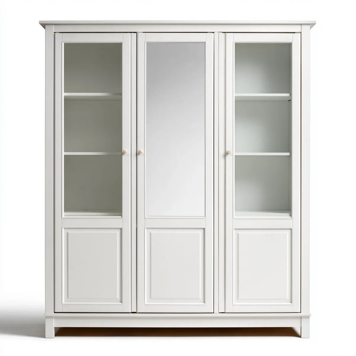 Armoire de chambre 3 portes blanche 150 x 55 x 200 cm en MDF et verre rectangulaire