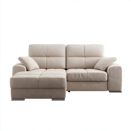 Canapé d’angle gauche 3 places beige en polyester 250 x 160 x 92 cm