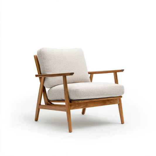 Fauteuil de salon beige et brun en polyester et bois massif forme rectangulaire 70 x 78 x 80 cm