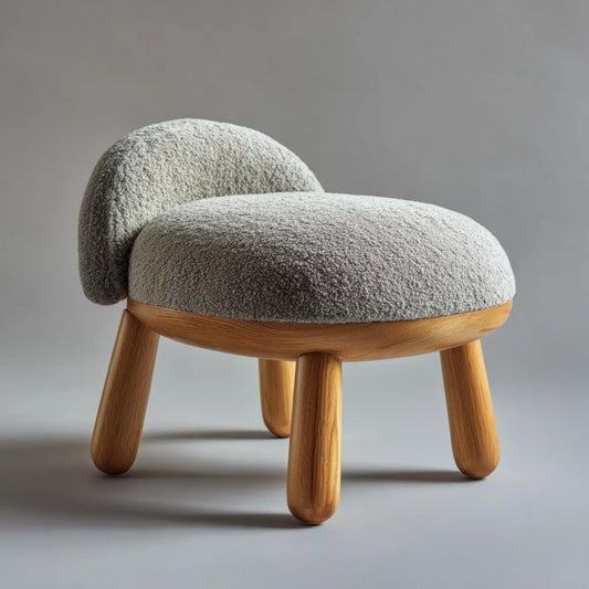 Fauteuil de salon gris arrondi en polyester bouclé et chêne massif 65 x 62 x 72 cm