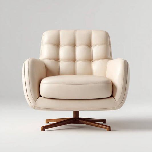 Fauteuil pivotant crème en cuir synthétique PU forme arrondie 82 x 85 x 95 cm