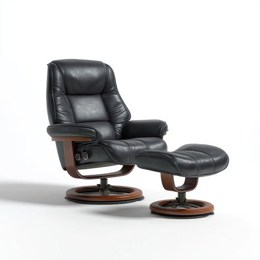 Fauteuil relax inclinable avec repose-pieds noir et marron en cuir synthétique PU forme enveloppante fauteuil 82 x 88 x 105 cm repose-pieds 55 x 48 x 42 cm