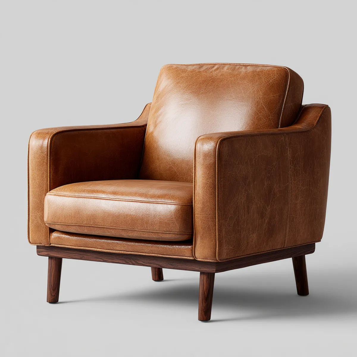 Fauteuil de salon club marron cognac en similicuir PU forme carrée 82 x 86 x 85 cm