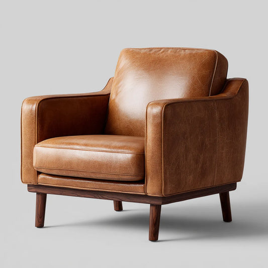 Fauteuil de salon club marron cognac en similicuir PU forme carrée 82 x 86 x 85 cm